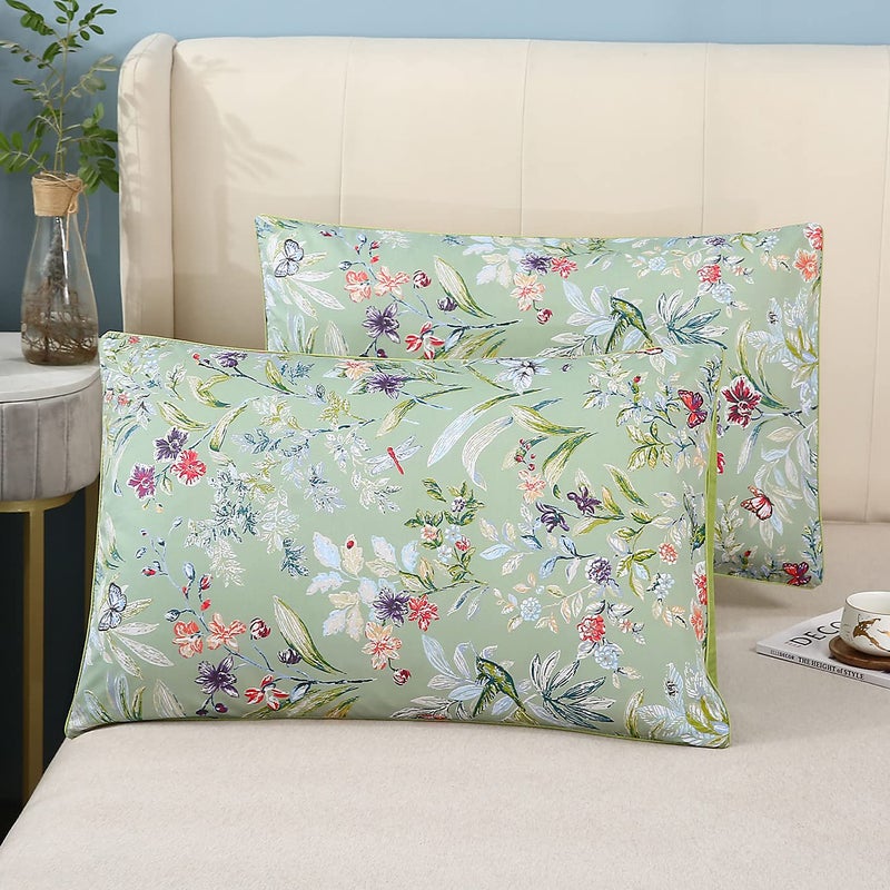 YOUSA YOU SA Floral Butterfly Print Pattern Pillowcases Cotton Decorative Pillow Covers Luxury 100% Cotton Pillow Cases(King,Color-4) - Image 1